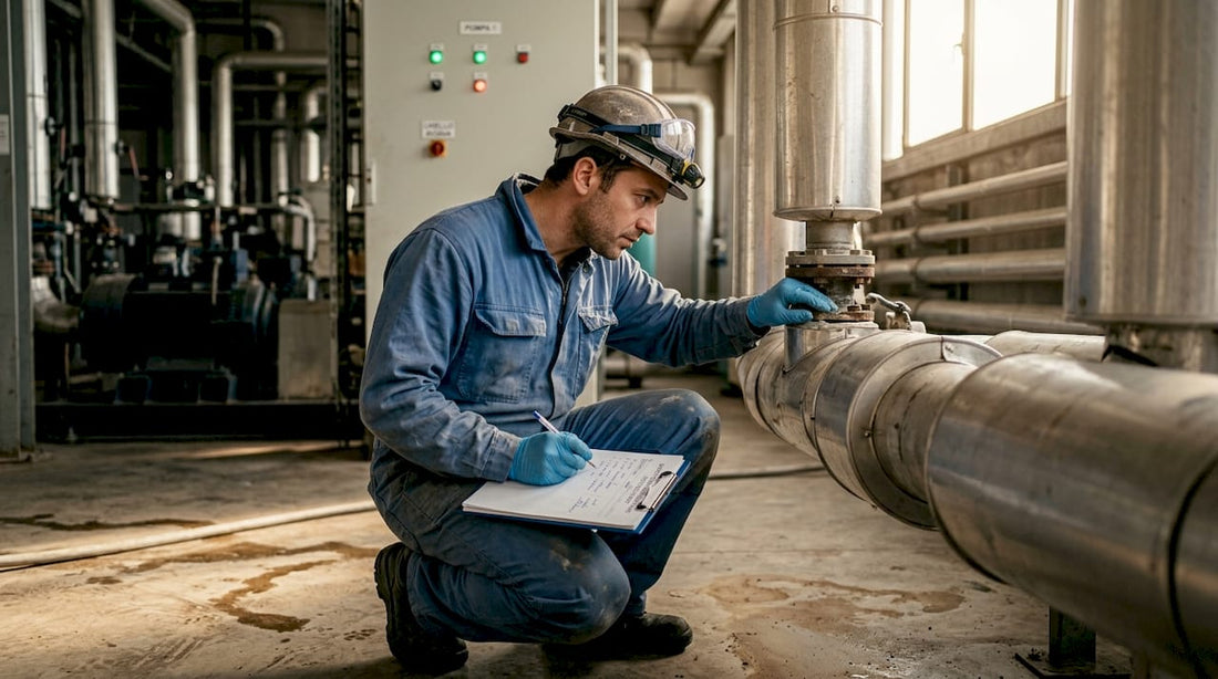 Tecnico che controlla le tubature per verificare la presenza di calcare