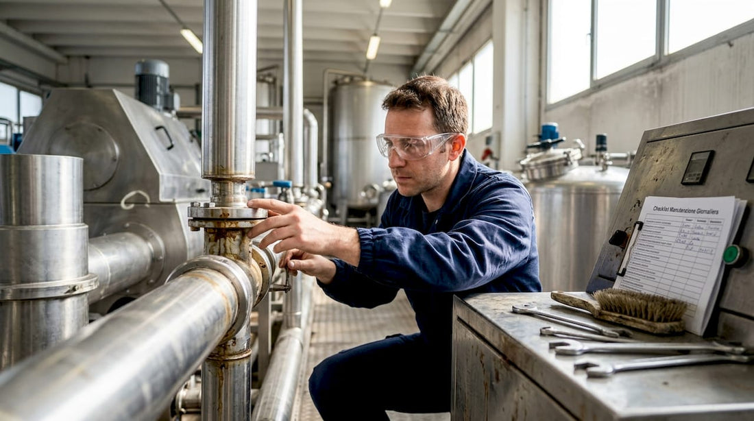 Un tecnico sta effettuando un controllo sull’impianto dedicato alla pulizia industriale.